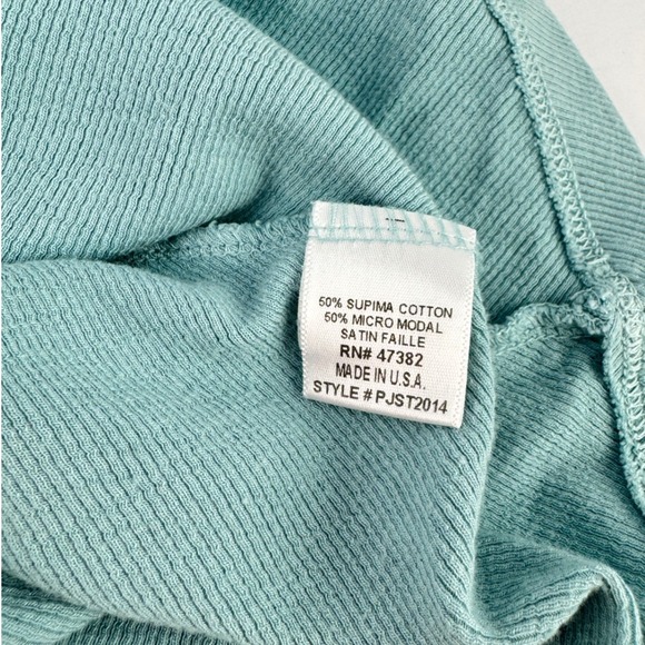 PJ Harlow Medium Blue Pajama Set Supima Cotton Modal Ribbed Top & Satin Pants - Picture 8 of 14